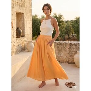 James River Traders L Silk Apricot Orange Coastal Grandmother Maxi Skirt Womens